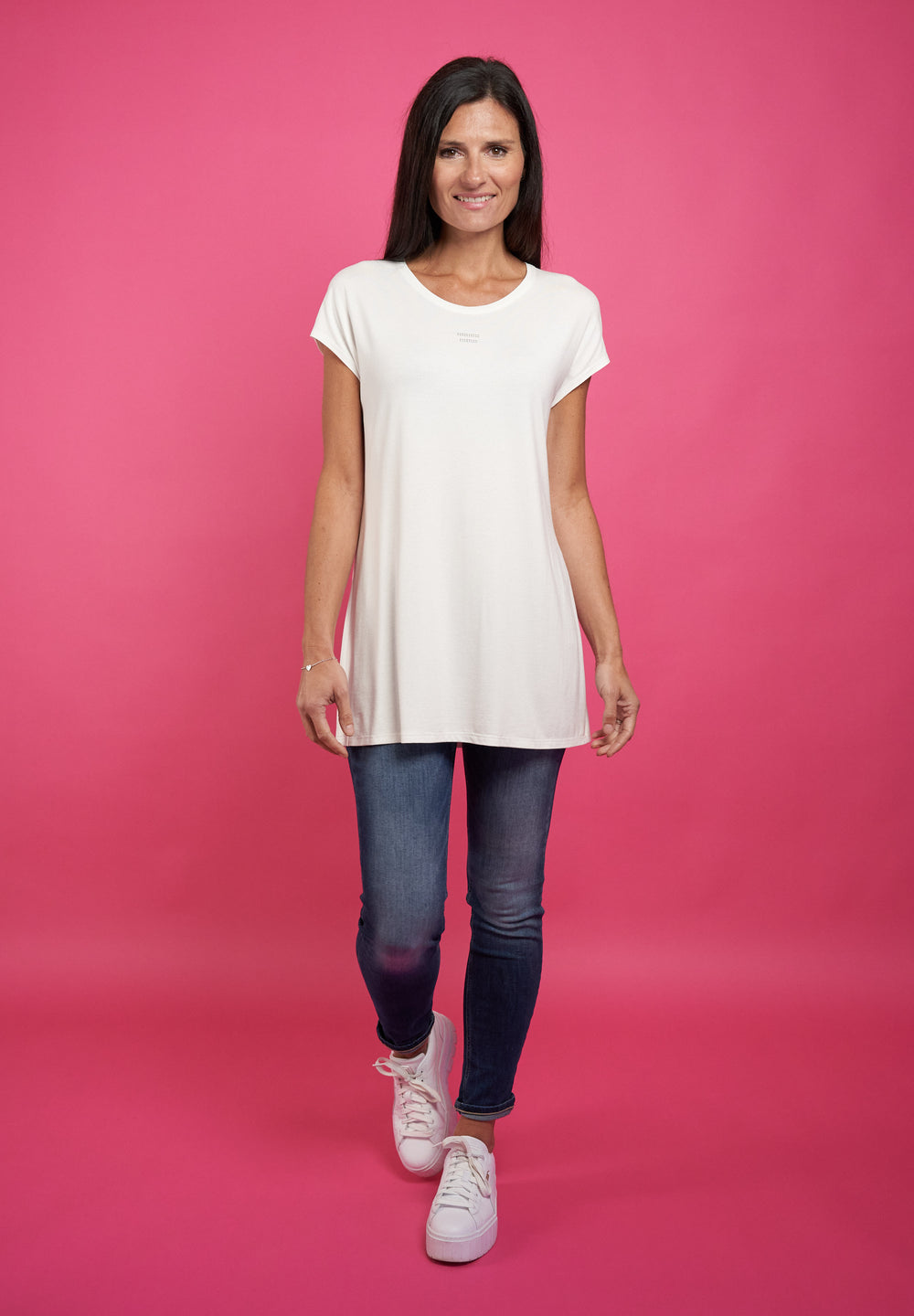 Seidel Longshirt Uni Strass offwhite