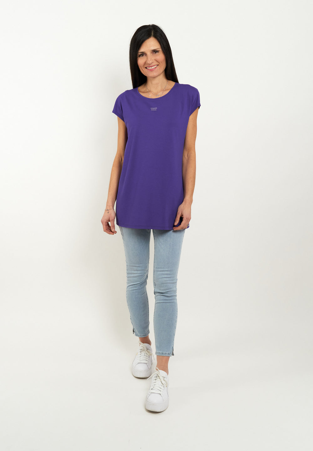 Seidel Longshirt Uni Strass Lila