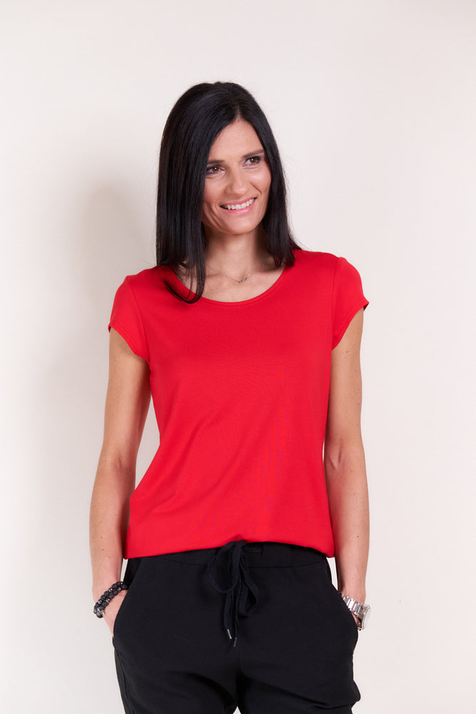 Seidel Basic T-Shirt mit Kappenarm und Rundhals in Rot