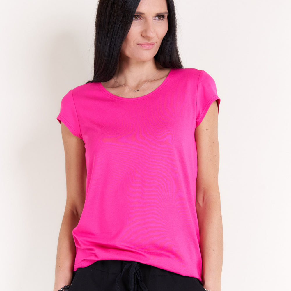 Seidel Basic T-Shirt mit Kappenarm und Rundhals in Pink