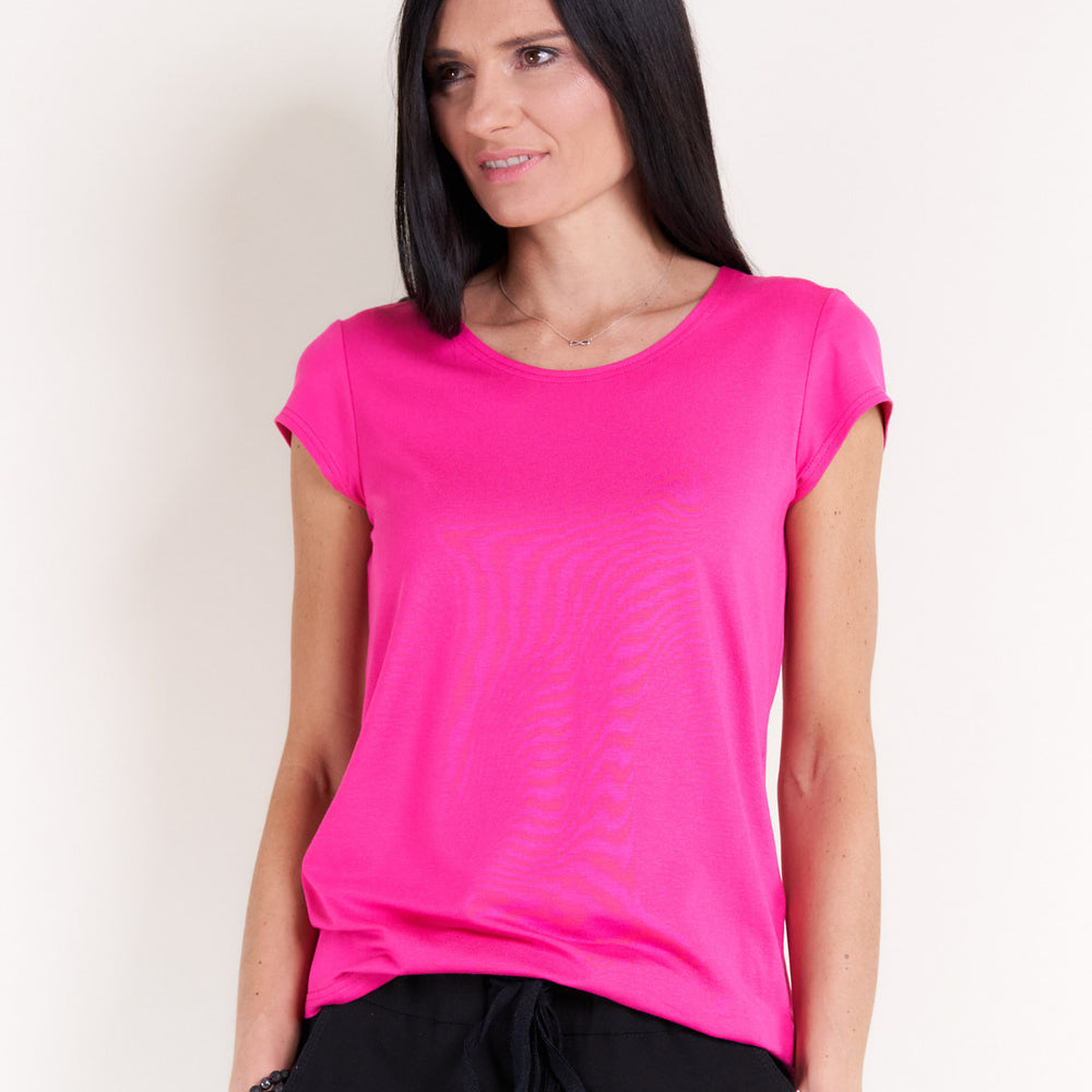 Seidel Basic T-Shirt mit Kappenarm und Rundhals in Pink