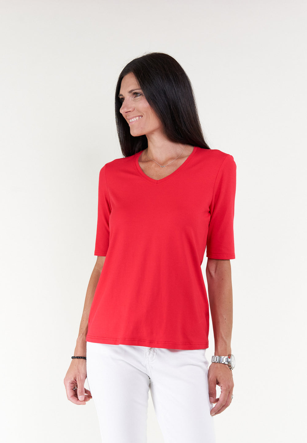 Seidel Basic T-Shirt mit Halbarm und V-Ausschnitt Rot
