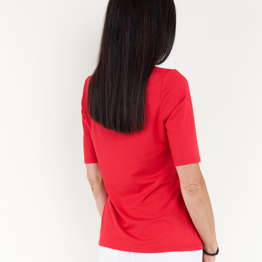 Seidel Basic T-Shirt mit Halbarm und V-Ausschnitt Rot